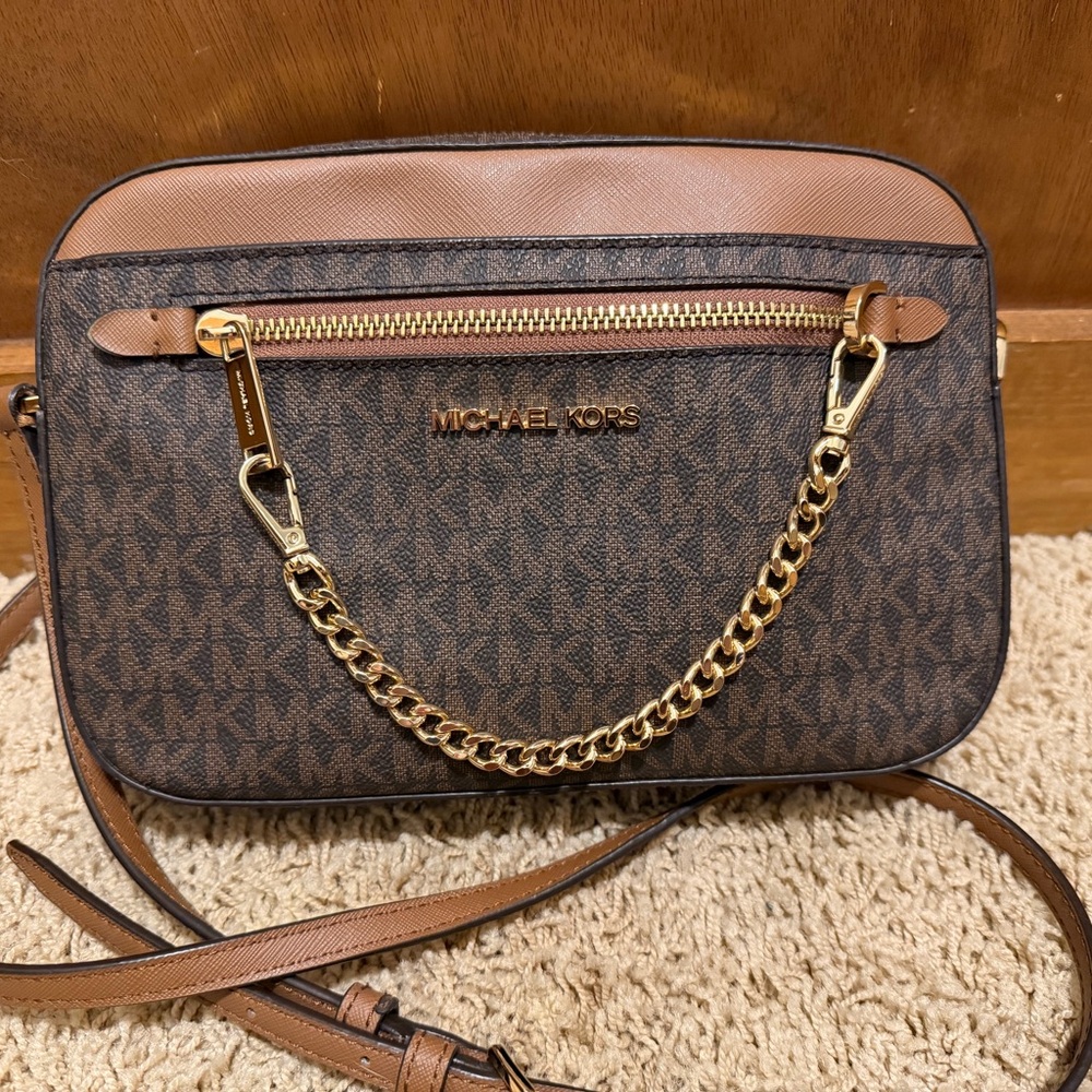 Michael Kors Dark Brown and Tan Crossbody Bag